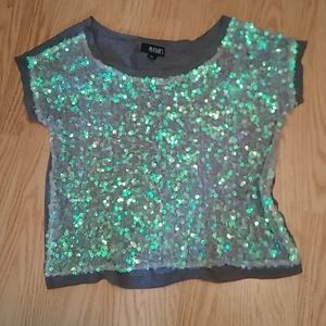 Silver and green sequined shirt by ANA